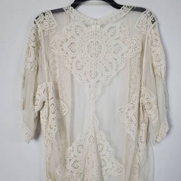 Ivory Lace Medium Large Open Front Cardigan Cover Top - Picture 6 of 9